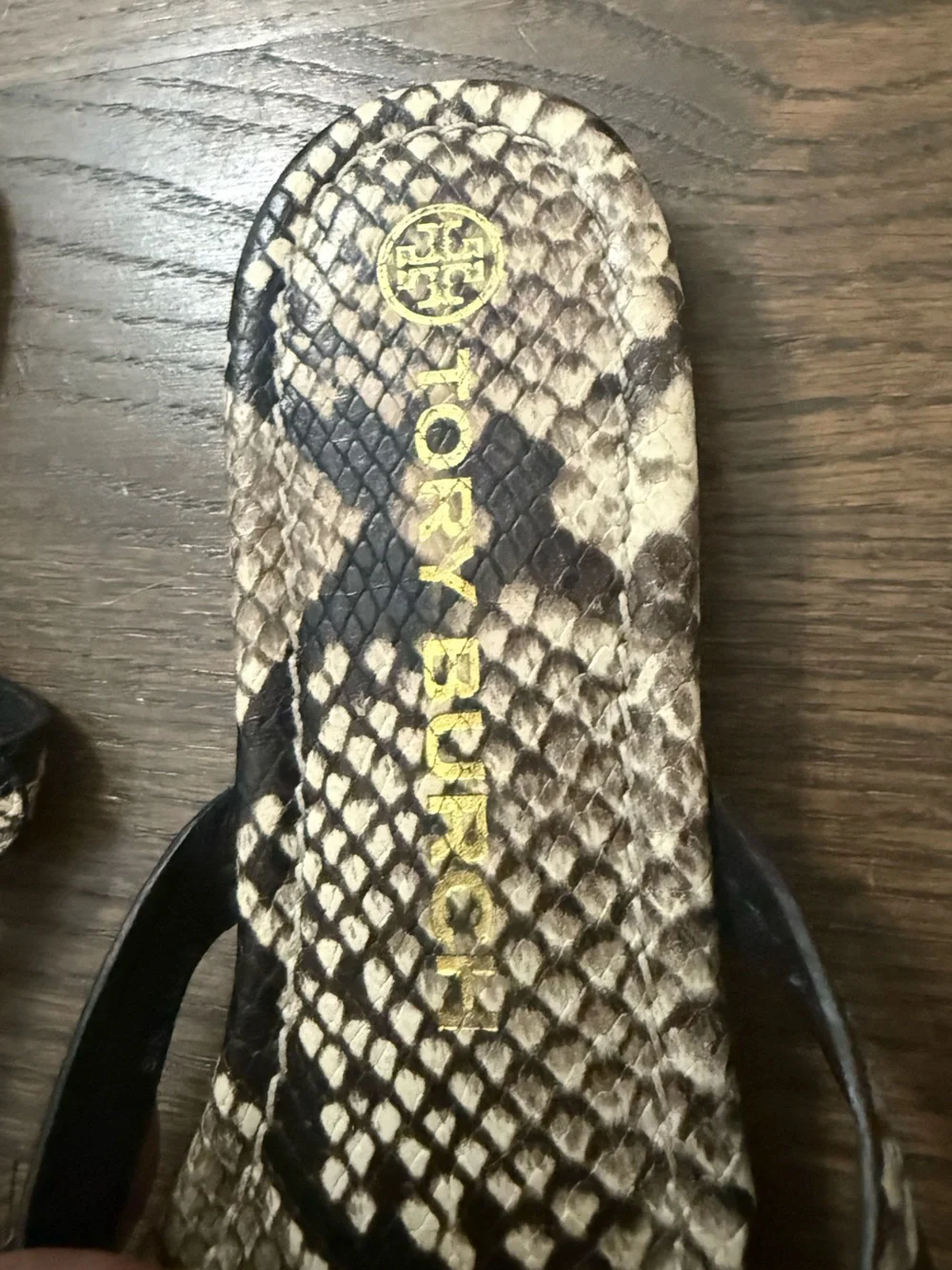 Tory Burch Black and Cream Snake-Print Reptile Miller Sandals-Great Condition!!